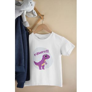 Shirt - Rawrr - Wurban Wear | Grappig shirt | Leuk cadeau | Unisex tshirt | Kinderkleding jongens | Dino | Dinosaurus | Dinosaurus speelgoed | Dino pak | Baby kleding jongens | Wit