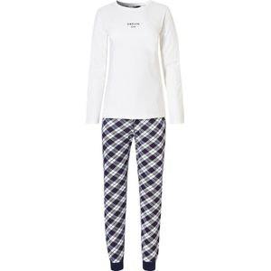 By Louise Essential Dames Pyjama Set Lang Katoen Geruit Wit Dream On - Maat XL