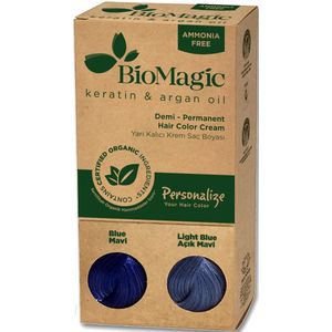 Blauw / Licht Blauw Demi Permanent - Natuurlijke Haarkleuring - Biologische Haarverf- verrijkt met Keratine en Arganolie, zonder Ammoniak, PPD en Resorcinol - Dierproefvrij - Organic - Personalize Your Hair Color With BioMagic Haarverf