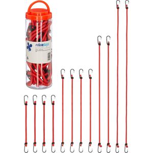 Relaxdays snelbinders set van 12 - spinbinders met haak - 4 groottes - universeel - rood