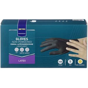 Wegwerp handschoenen, latex, poedervrij, maat S, zwart, 100 stuks