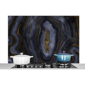 Spatscherm keuken 120x80 cm - Kookplaat achterwand Geode - Agaat - Black & gold - Muurbeschermer - Spatwand fornuis - Hoogwaardig aluminium