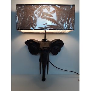 Olifanten beeldje PRACHTIGE muurlamp met een olifantenkop inclusief kap en lamp  52x35x15 cm