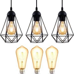B.K.Licht - Hanglamp incl. 3x vintage lichtbronnen - 2.700 K - ST64