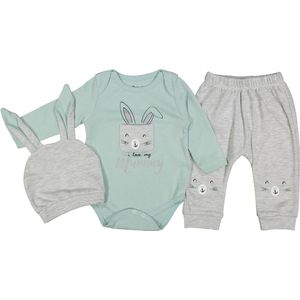 Baby 3 delige set -maat 60/68 - groen - rompertje - broekje muts - kleuren varianten geel - groen - roze maat 62 68 74