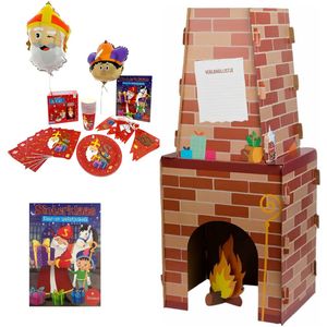 Sinterklaas Schoorsteen - 42 x 100 cm - Decoratie - Sint en Piet Versier set - Feestpakket - Kleur en spelletjesboek
