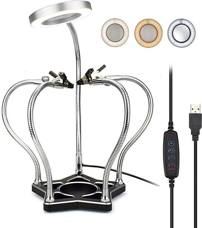 Allteq - Derde hand - Soldeerhulp - Loep - 3/5x vergroting - 5 krokodilklemmen - Led