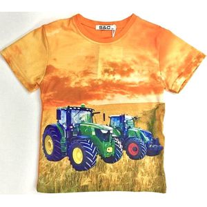S&C Tractor T-shirt H61 - Oranje - John Deere + Fendt - Maat 146/152