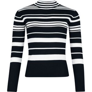 Voodoo Vixen - Black And White Striped High Neck Sweater/trui - M - Zwart/Wit