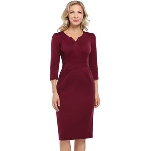 Elegante Kokerjurken Voor Dames, Feestelijke Cocktailjurken, Knielange Zakelijke Jurken Claret M