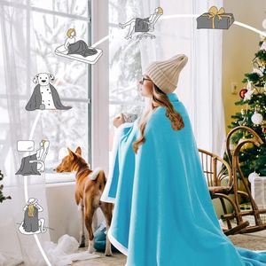 Knuffeldeken Sherpa sofadeken, zachte woondeken, gezellige pluche woondeken, 130 x 150 cm, gebreid, turquoise, 1 stuk