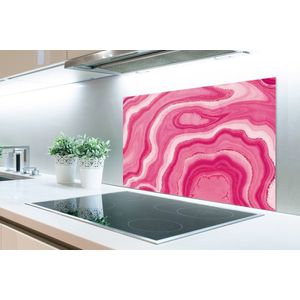 Spatscherm Keuken - Kookplaat Achterwand - Spatwand Fornuis - 90x60 cm - Roze - Geode - Agaat steen - Edelstenen - Aluminium - Wanddecoratie - Muurbeschermer - Hittebestendig