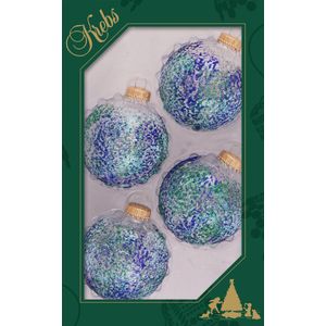 8x stuks luxe glazen kerstballen 7 cm transparant met blauwe glitters - Kerstversiering/kerstboomversiering