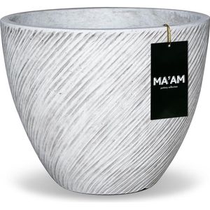 MA'AM Riley - Ronde Bloempot - D37x30 - Wit - Gestreept Design - Afwateringsgat - Vorstbestendig