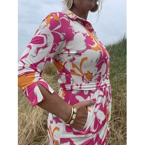 Hill Fashion - Jurk - Roos - Angelle Milan - Fuchsia/Oranje - Maat XXL