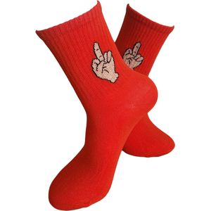 Sportsokken - Middelvinger Sokken - leuke sokken - vrolijke rode sokken - witte sokken - tennis sokken - sport sokken - valentijns cadeau - sokken met tekst - aparte sokken - grappige sokken - Socks waar je Happy van wordt - maat 37-44