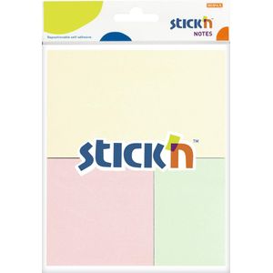 Stick'n Memoblok Stick'n blisterverpakking 3 formaten, pastel geel 76x127mm, roze 76x76mm, groen 76x51mm, 3x 50 memoblaadjes/blok, 150 memoblaadjes totaal