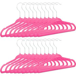 Relaxdays kinderkledinghanger - set van 20 - kunststof - 360° draaibare haak - antislip - zacht - roze