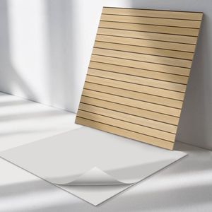 Wallfluent Vinyl Wandpaneel - Parallelle houten planken Wandpaneel PVC - 50 cm x 50 cm - Beige Vinyl Wandpaneel - Set van 4 - Vierkant Wandbekleding Vinyl - Texturen Wandpaneel - Zelfklevend Wandpaneel - Wandpaneel Keuken en Badkamer
