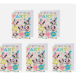Disney Junior Minnie Mouse - uitnodigingen - 5 stuks met enveloppen - kinderfeestje - verjaardag