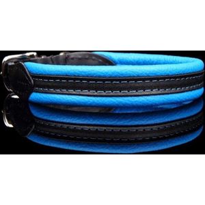Dog's Companion Leren Halsband - Lengte: 55 cm Verstelbaar van 49-52 cm x 20 mm - soft/duo - Blauw