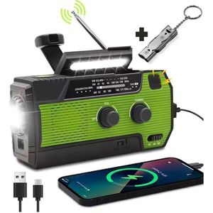 Noodradio - Groen - Draagbare Survival Radio - 4000 mAh - Powerbank Zonneenergie