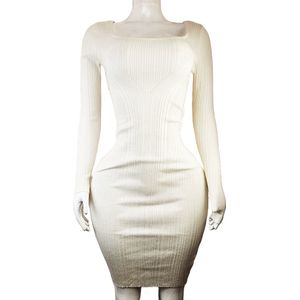 Jurk Maat Onesize - Sexy wit off white winter jurk met opening gebreide stof