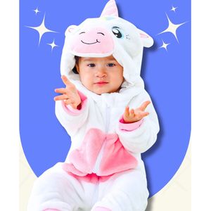 BoefieBoef Eenhoorn Wit Dieren Onesie & Pyjama voor Baby & Dreumes en Peuter tm 18 maanden - Kinder Verkleedkleding - Dieren Kostuum Pak - Unicorn