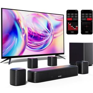 Soundbar - 7.1ch - Soundbar met Subwoofer - Soundbar voor TV - Smart App Control - 330W - Afneembare - 4 Surround Speakers - Zwart