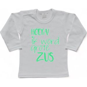 Shirt Aankondiging zwangerschap Ik word grote zus | lange mouw | mint | maat 98 zwangerschap aankondiging bekendmaking Baby big sis sister