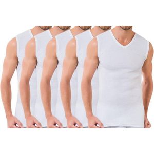 5 stuks A-shirt - V-hals - mouwloos - wit - Maat XL