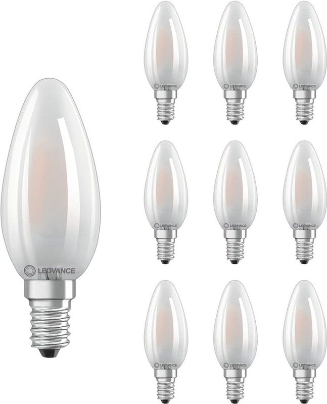 Ledvance - LED Filament Kaarslamp E14 - Mat Glas - 4W 470lm 2700K - Geschikt voor Klassiek Interieur - 10 Stuks