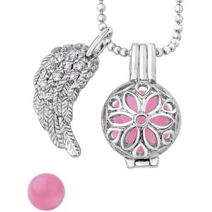 Quiges Engelenroeper 12mm Bolhouder met Ketting 70cm en Bolletje - Dames - Zilverkleurig Bloem - EBS12028
