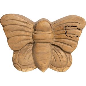 JoJo Living Woonaccessoires - Opberger - Teakhouten puzzeldoos Vlinder - Handgemaakt