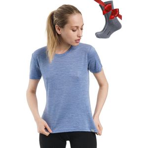 100% Merino Dames T-shirt - Thermisch en Sportief Wandelen + Wandelsokken