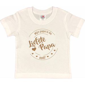 T-shirt Kinderen ""Mijn papa is de liefste papa ooit!"" Vaderdag | korte mouw | Wit/cappuchino | maat 110/116