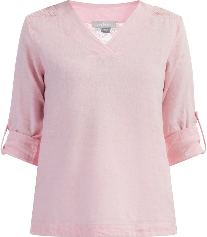 usha - Blusenshirt - V-Ausschnitt - Met Transparante Spitze