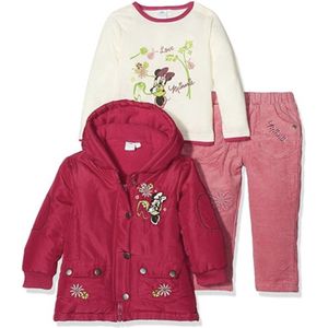 Disney Minnie Mouse - 3-delige outfit - Rode jas - Witte trui - Roze broek - 81 cm - 18 maanden