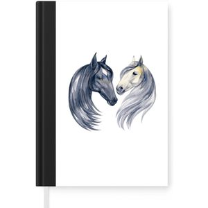 Notitieboek - Schrijfboek - Paarden - Waterverf - Grijs - Meisjes - Kinderen - Meiden - Notitieboekje klein - A5 formaat - Schrijfblok