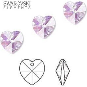 Swarovski Elements, 6 stuks hartjes met zilverfoil rug, 10x10mm (6202), violet AB