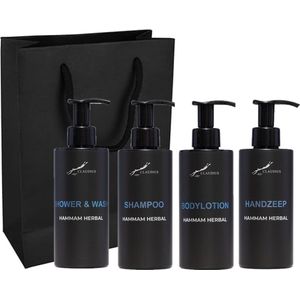 Compleet pakket Hammam Herbal - Shower & Wash + Shampoo + Bodylotion + Handzeep - 300 ml per fles - complete set van 4 stuks - met luxe gift tas - cadeau - giftset voor hem en haar
