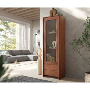 Vitrinekast Live-Edge acacia bruin 60x190 cm 1 deur 2 laden massief Highboard