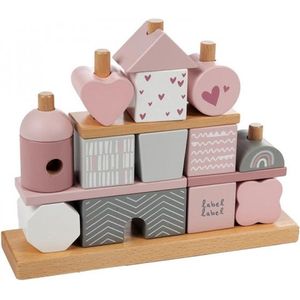 Label Label | Wooden stacking blocks | Stapelblokken huisje | Pink Roze