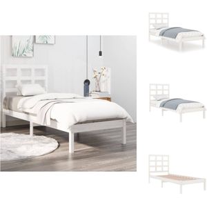 vidaXL Bedframe Grenenhout - Wit - 205.5 x 95.5 x 31 cm - Inclusief Hoofdeinde - Geschikt voor 90 x 200 cm Matras - Montage Vereist - Bed