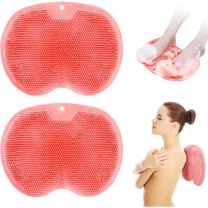 Daity Set van 2 - Siliconen badmat, douchevoetreiniger, antislip zuignap voetmassager, rugreiniger, geschikt voor douchevloer en voeten (roze)