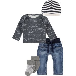 Noppies set(5delig) Jeans met grijs shirt, mutsje en 2 paar sokjes - Maat 56