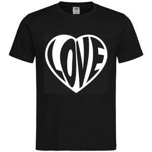 T-shirt Unisex Volwassenen Lol - Festival - carnaval - kermis - feestje - grappig - grappige tekst - Weekend - Tekst - Vrijgezel - Vrijgezellenfeest ""LOVE"" Op Voorkant | korte mouw | Zwart/wit | maat S