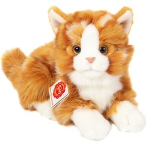 Hermann Teddy Knuffeldier kat/poes - zachte pluche stof - premium kwaliteit knuffels - rood/oranje - 20 cm