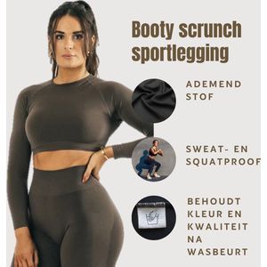 Sportchic - Sportoutfit - Sportkleding Set Dames - Squat proof - Fitness legging + Sport shirt - Yoga Kleding - Sport Top - Sport Shirt dames - Fitness Legging - Fitness Kleding Set Voor Dames - Bruin - S