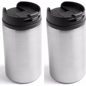 2x Warmhoudbekers/warm houd bekers metallic staal grijs 320 ml - RVS Isoleerbekers/thermosbekers voor onderweg